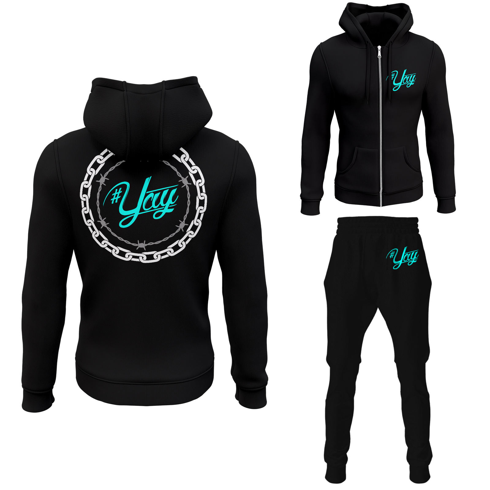 Chinx Men's Classic Chain and Barbed Yay Zipped Sweatsuits