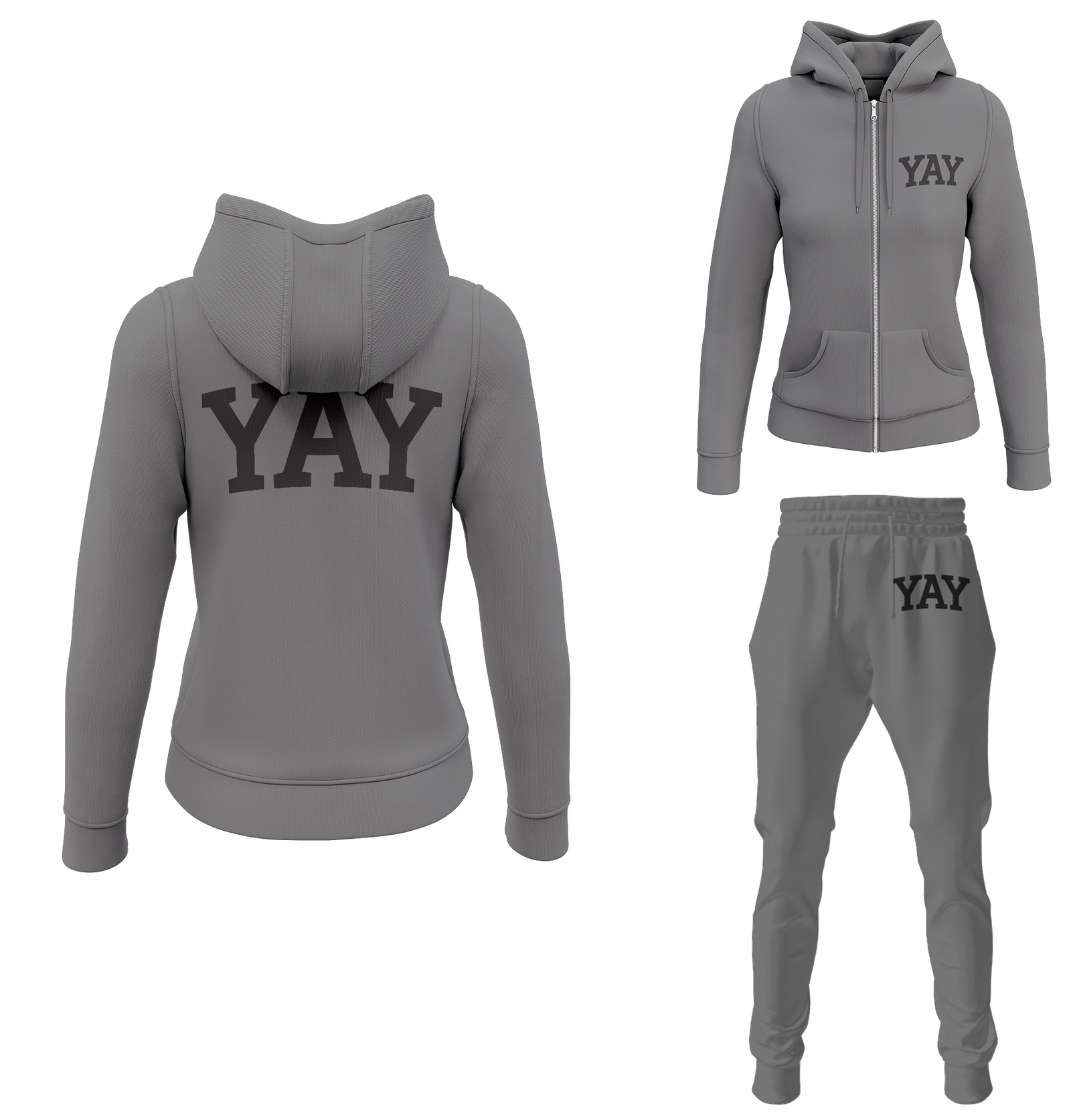 Gray Womens Yay Block Zipped Sweatsuits