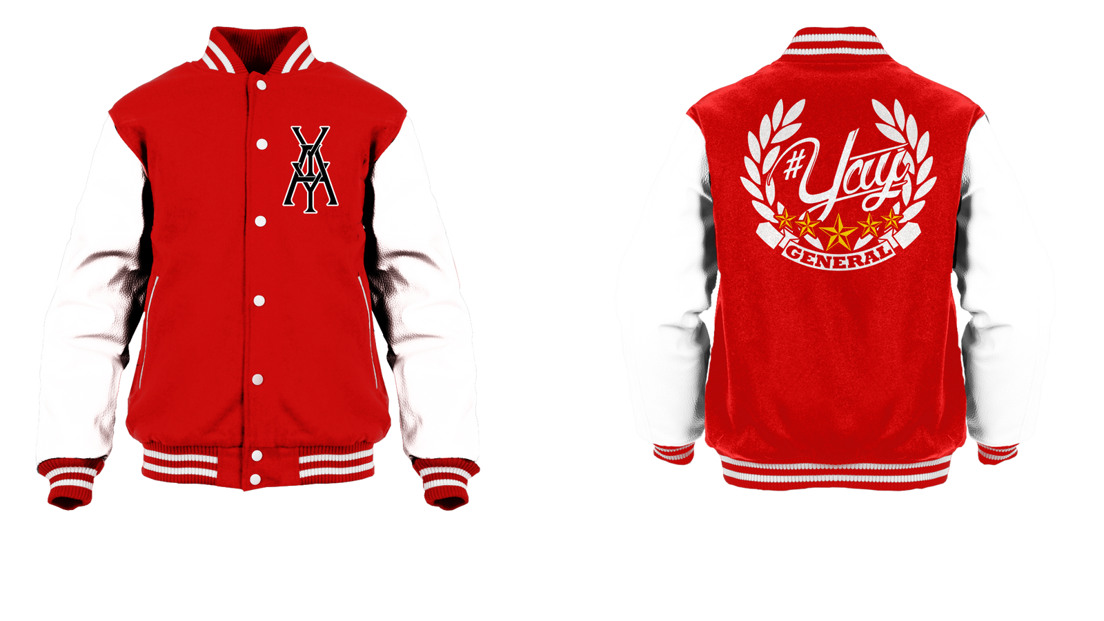 Red White General Yay Monogram Varsity Jacket - Maker of Jacket